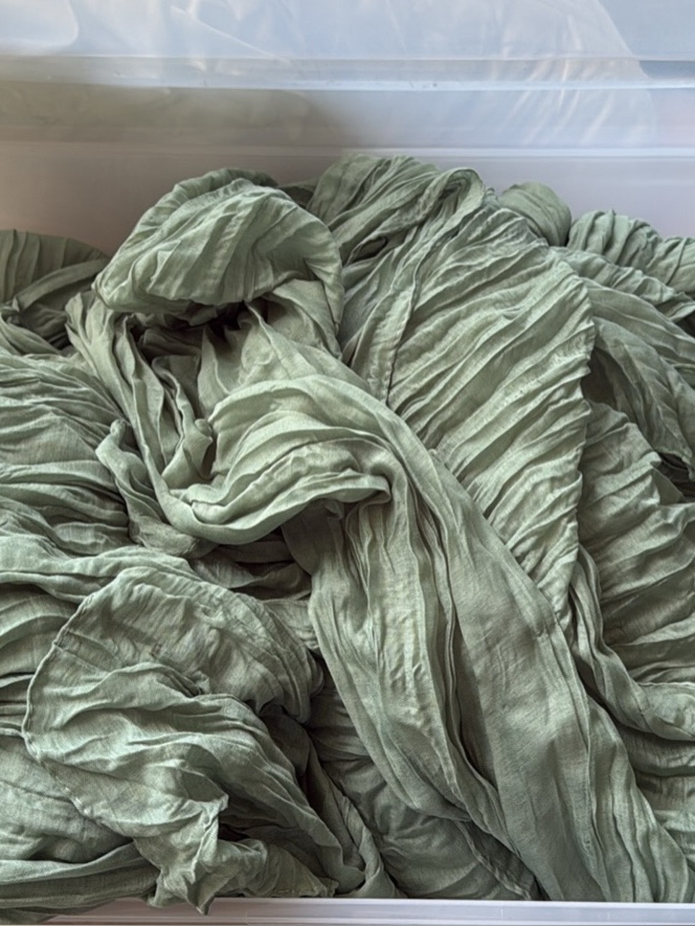 Crinkled Sage Green table runner - Lightweight 70 inches